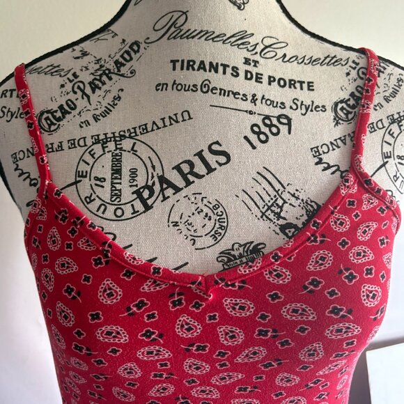 Red Paisley Print Slip Top, Size S - Picture 2 of 3